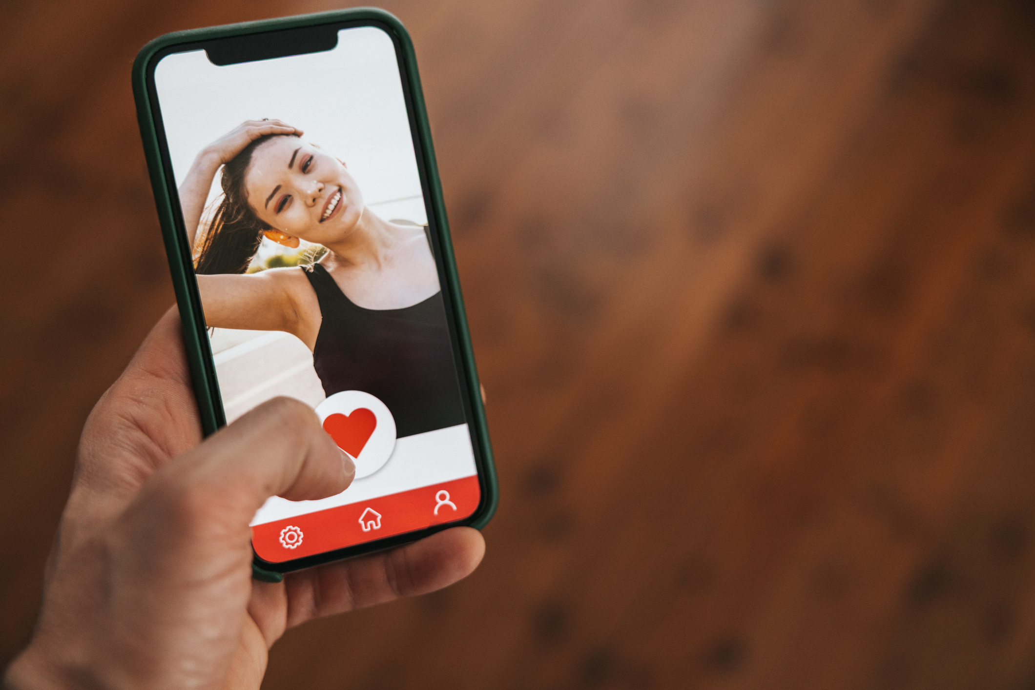 Online dating. Social media app on a device screen